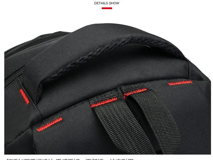 Teenage backpack in Oxford fabric showing side zipper pockets and breathable shoulder straps