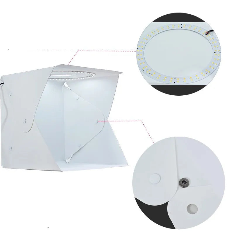 40cm folding photography light box with adjustable colour temperature and six coloured background cloths