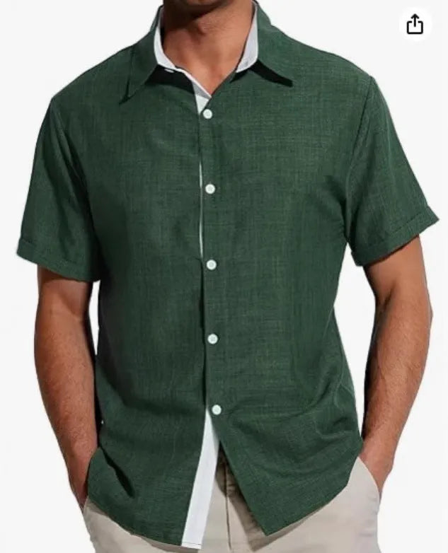Men's grey short-sleeved shirt with floral print pattern, cardigan style.
