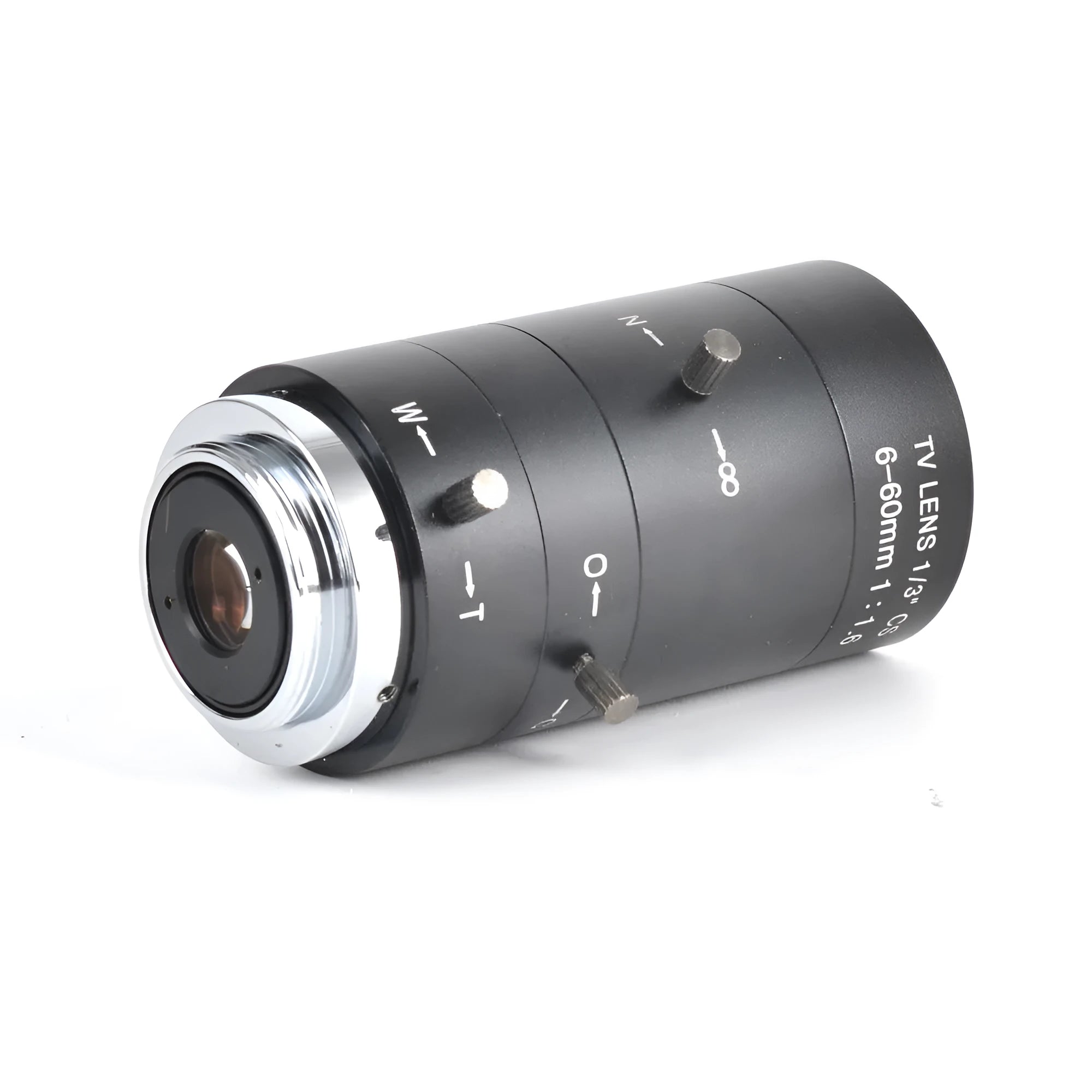 Black CS mount manual camera lens with 6-60mm focal length markings
