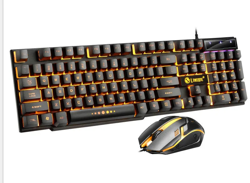 Limei GTX300 black and white gaming keyboard and mouse set with backlit keys on desktop