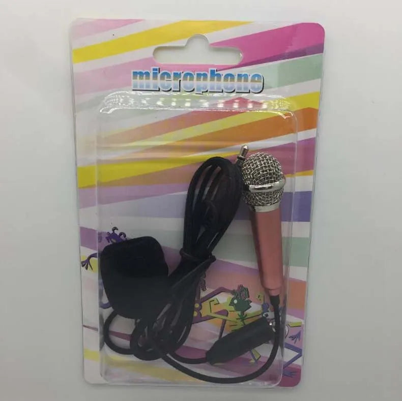 T3 mini condenser wired microphone with 3.5mm plug for mobile phone karaoke in blue, gold, red, or silver.
