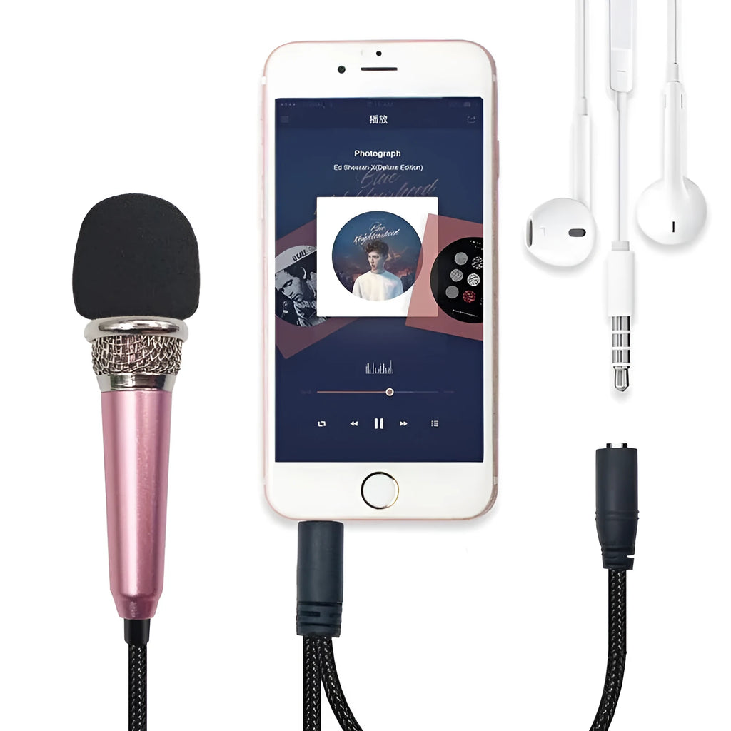 T3 mini condenser wired microphone with 3.5mm plug for mobile phone karaoke in blue, gold, red, or silver.
