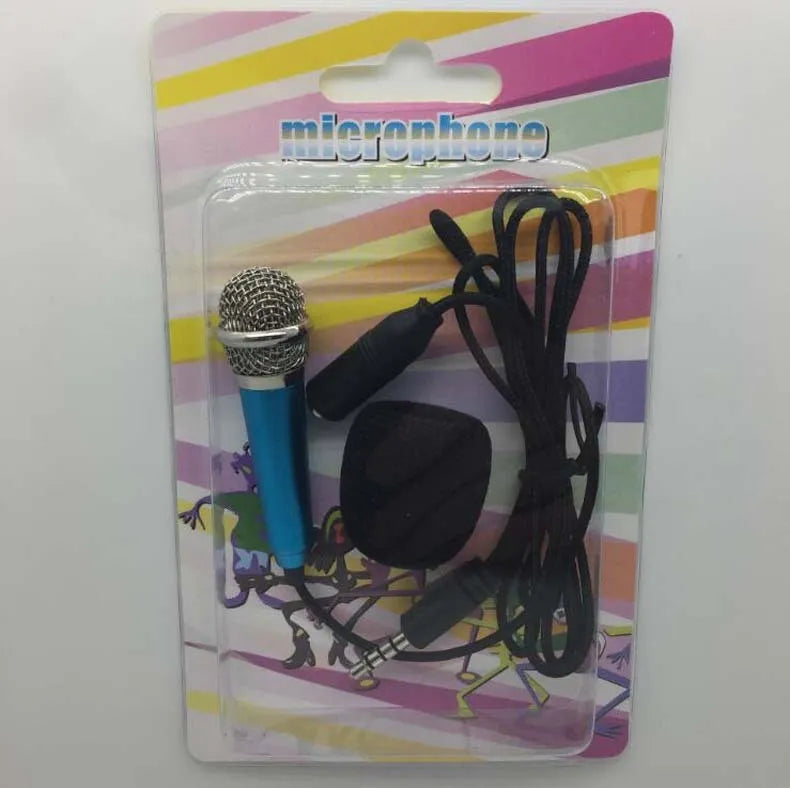 T3 mini condenser wired microphone with 3.5mm plug for mobile phone karaoke in blue, gold, red, or silver.