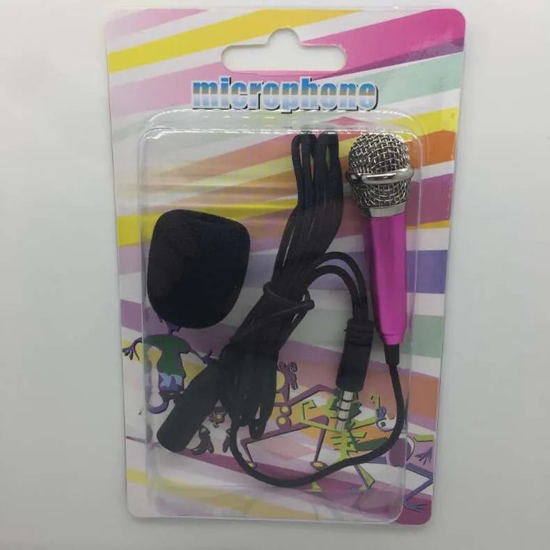 T3 mini condenser wired microphone with 3.5mm plug for mobile phone karaoke in blue, gold, red, or silver.