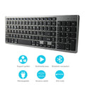 Ultra-thin rechargeable Bluetooth keyboard for tablets and mobile phones showing 104-key layout