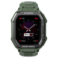 Army green rugged outdoor smart watch with 1.69 inch screen on silicone wristband