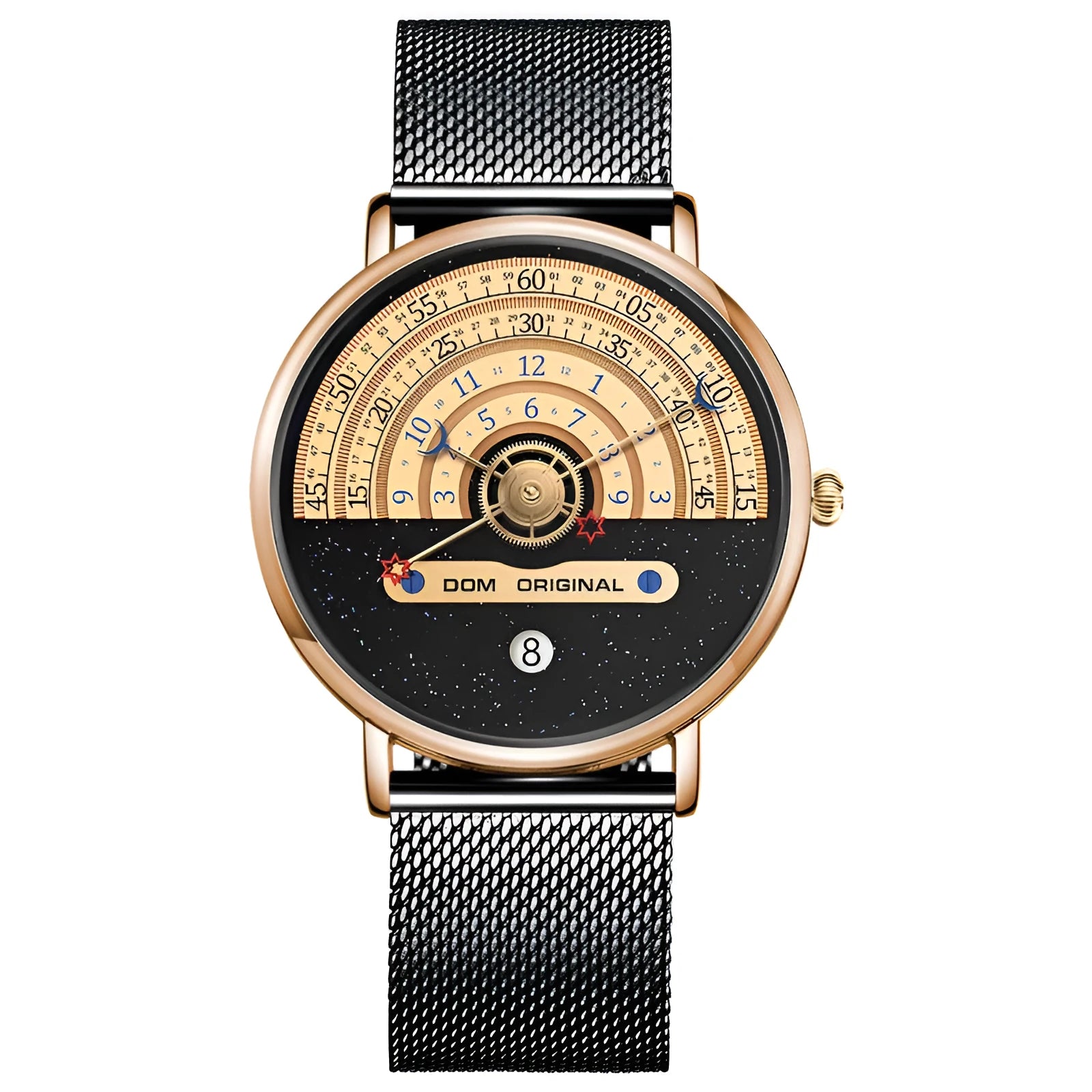 Men's quartz watch with 40mm dial, stainless steel or leather strap, and gold or silver colour options