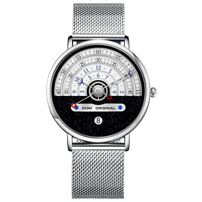 Men's quartz watch with 40mm dial, stainless steel or leather strap, and gold or silver colour options