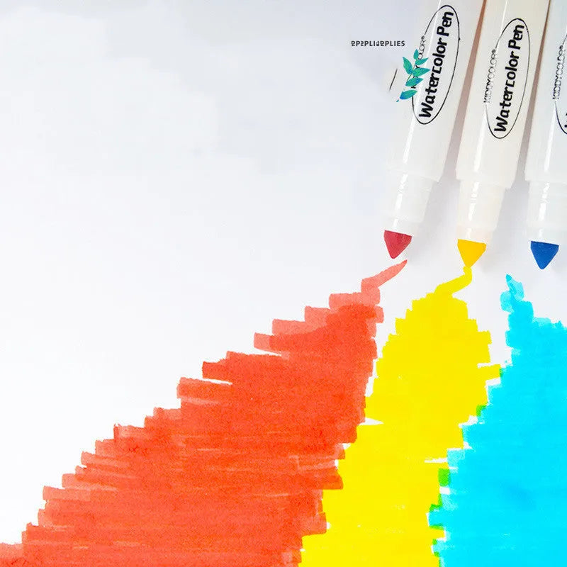 Children's washable watercolour pen set showing 36-colour and 48-colour plastic barrel options.