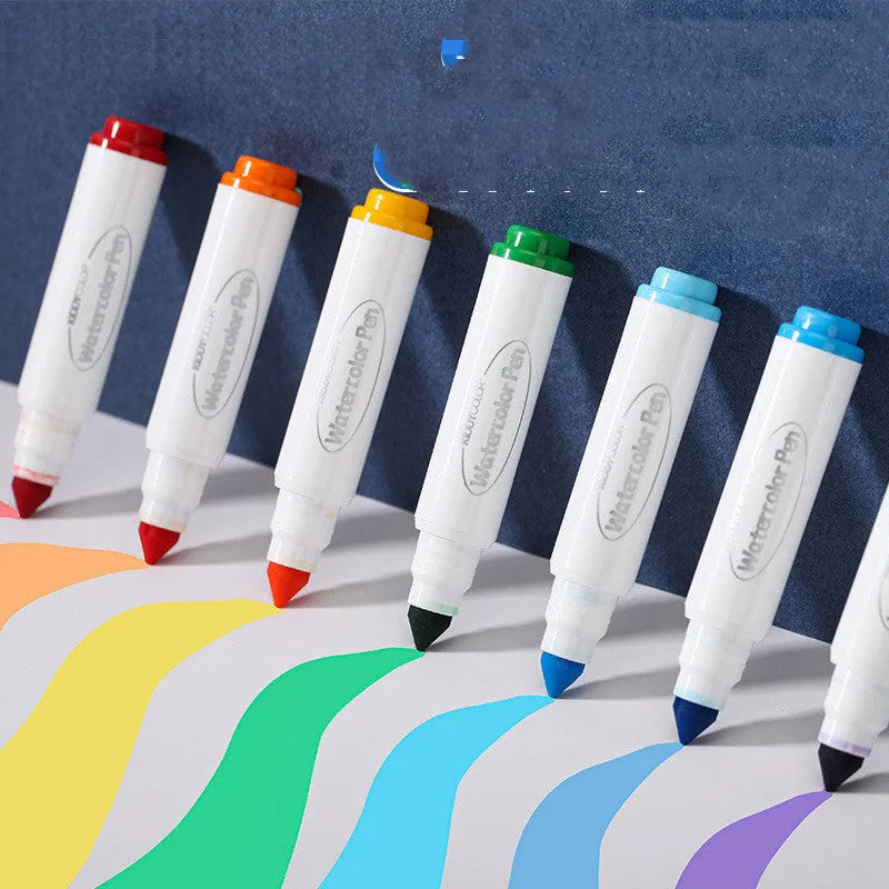 Children's washable watercolour pen set showing 36-colour and 48-colour plastic barrel options.