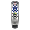 Black universal remote control for DISH Network satellite receivers with flat design and complete button layout