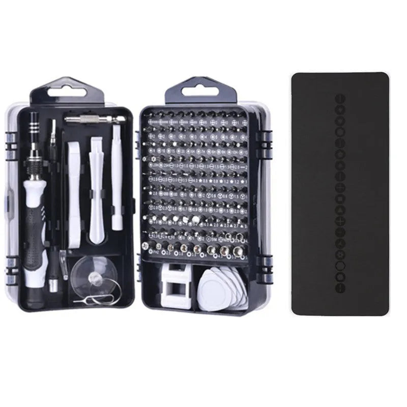 117-piece precision screwdriver set with magnetic CRV bits and flexible extension for electronic repairs