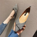 Women's black pointed toe low heel shoes with shallow mouth design and cotton upper