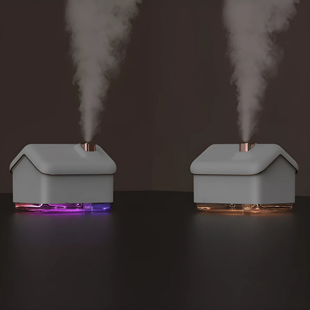 White ultrasonic humidifier diffuser with LED lights and 300ml water tank