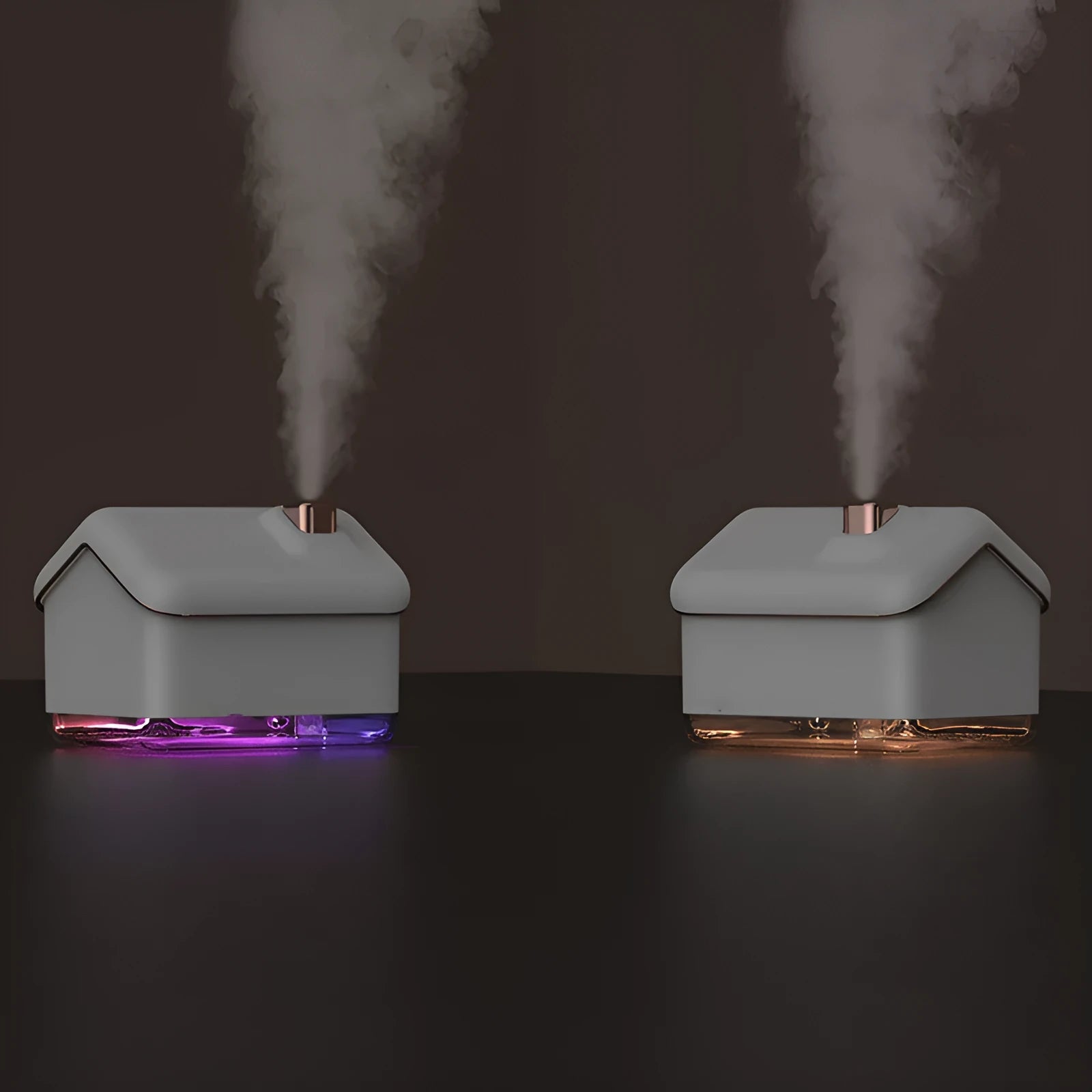 White ultrasonic humidifier diffuser with LED lights and 300ml water tank