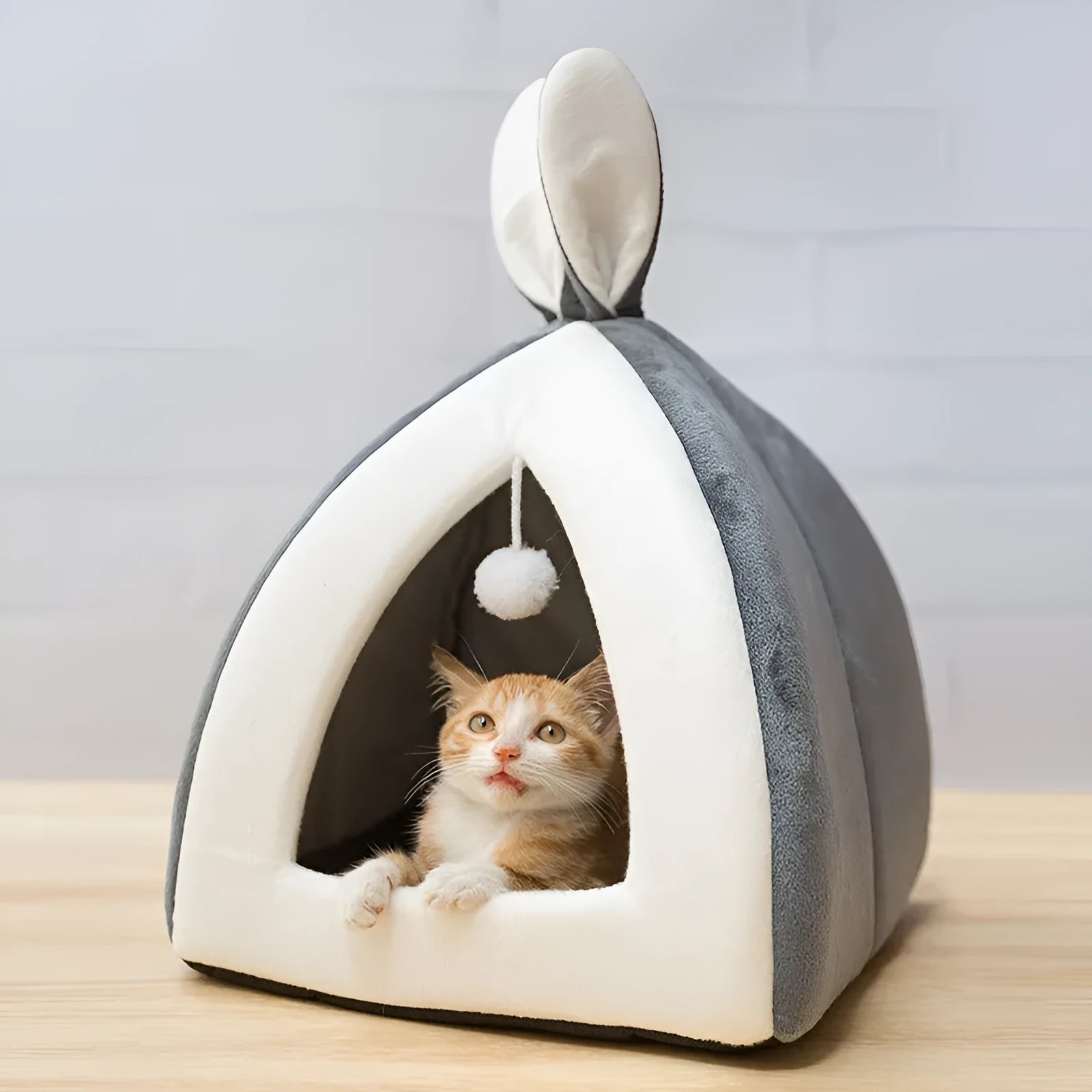 Grey cloth cat house villa pet bed for indoor use with cats or small dogs