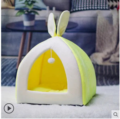 Grey cloth cat house villa pet bed for indoor use with cats or small dogs