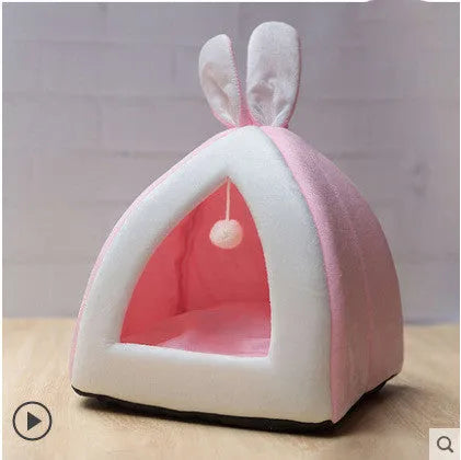 Grey cloth cat house villa pet bed for indoor use with cats or small dogs