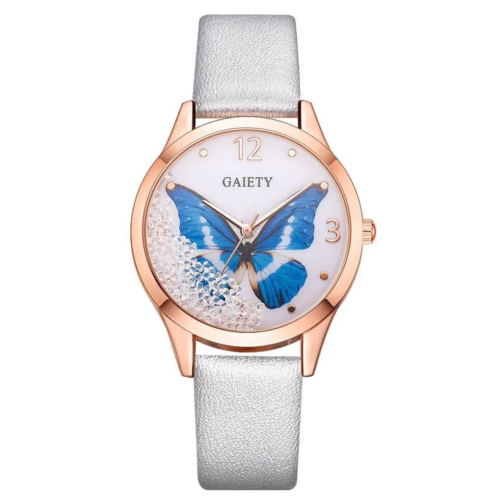 GAIETY ladies wristwatch with removable rhinestone butterfly decoration on 39mm round dial