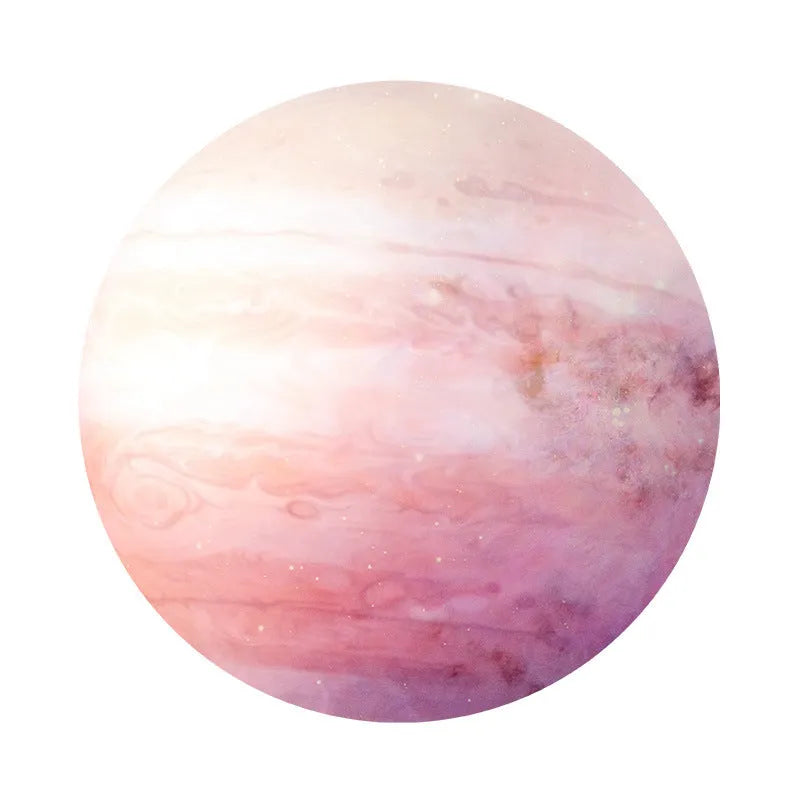 Round planet pattern mouse pad with natural rubber base and silk cloth surface.