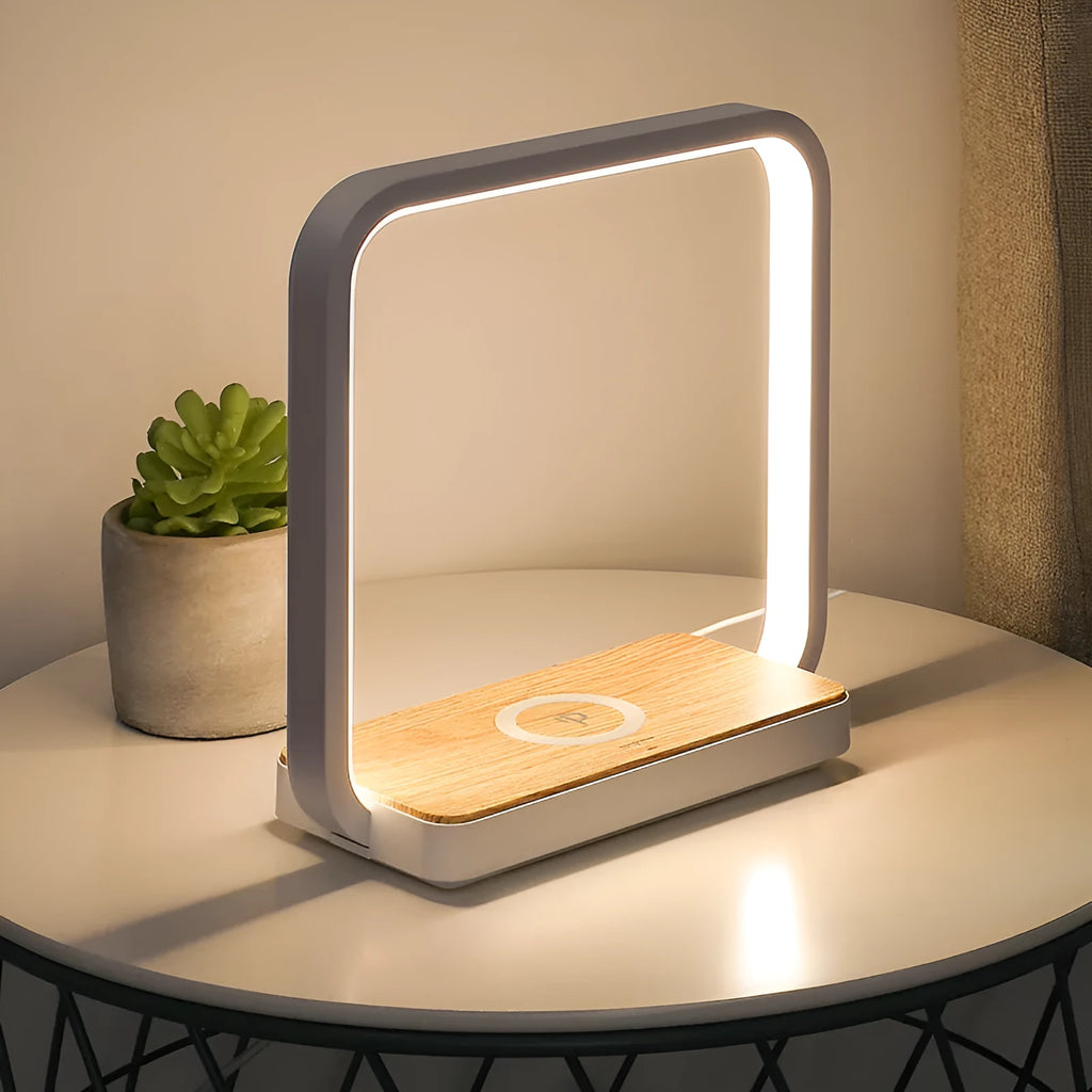 Modern smart bedside lamp with aluminium shade and voice control in white or gold finish
