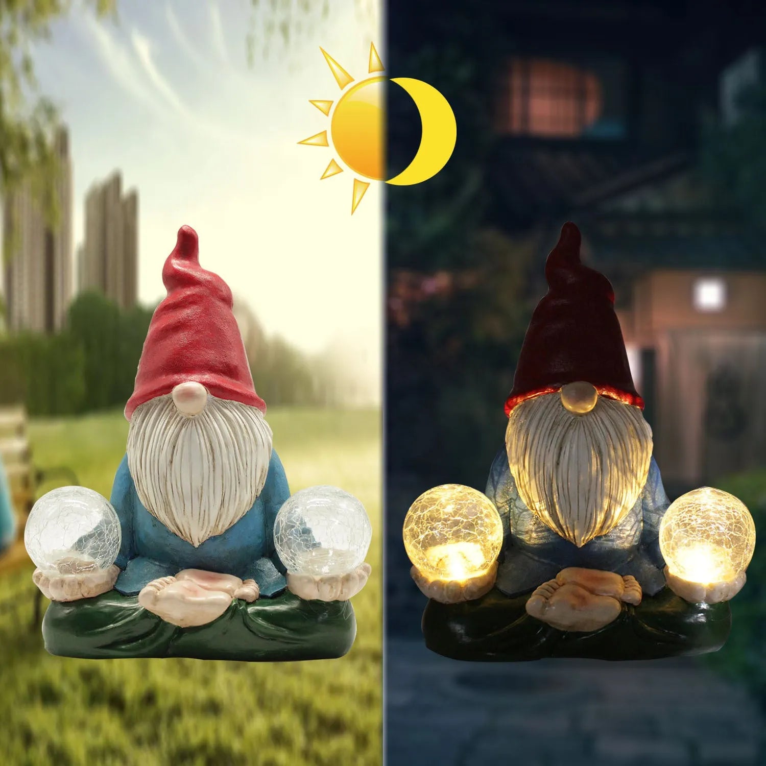 Solar-powered resin dwarf doll garden ornament measuring 27x20cm in faceless old man style