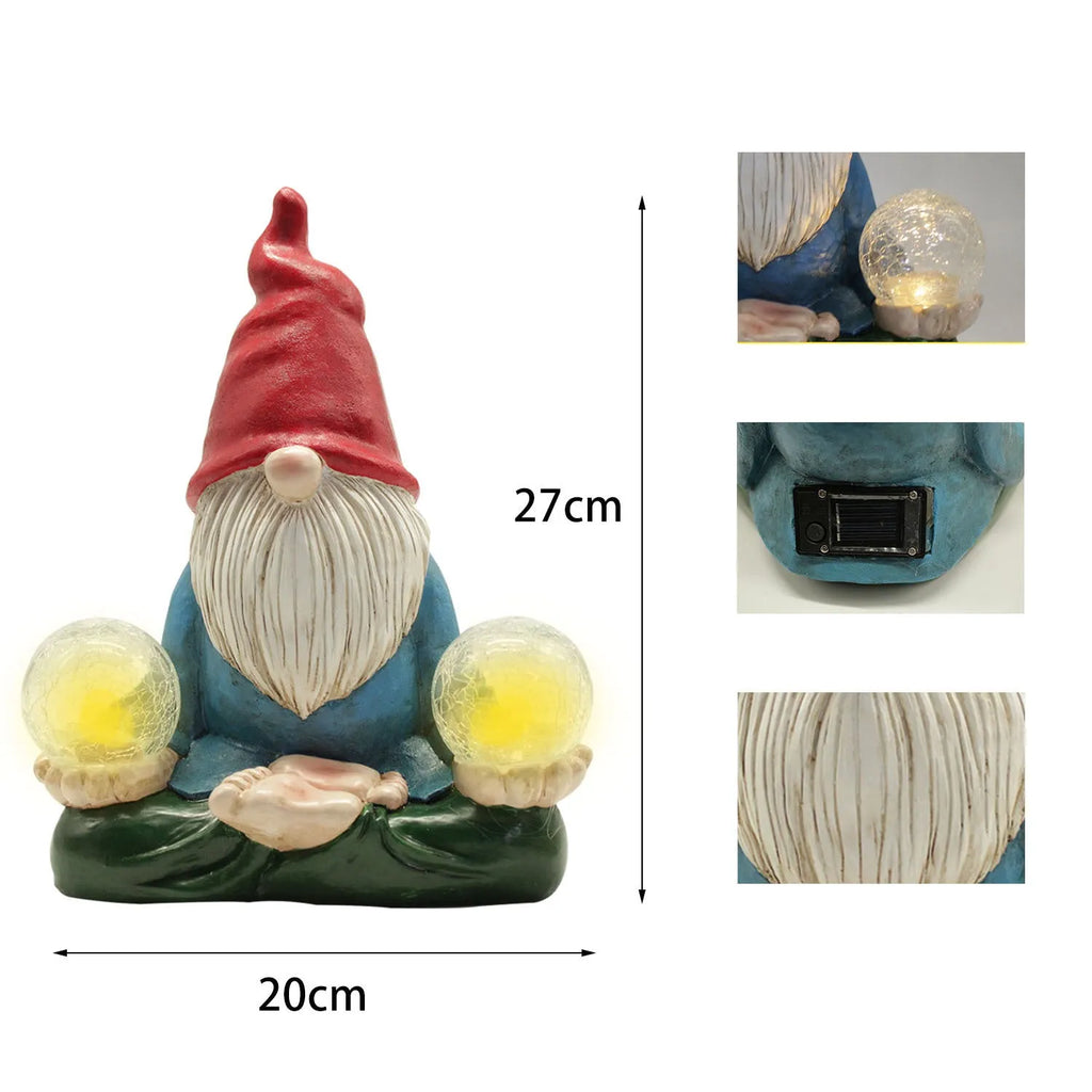 Solar-powered resin dwarf doll garden ornament measuring 27x20cm in faceless old man style