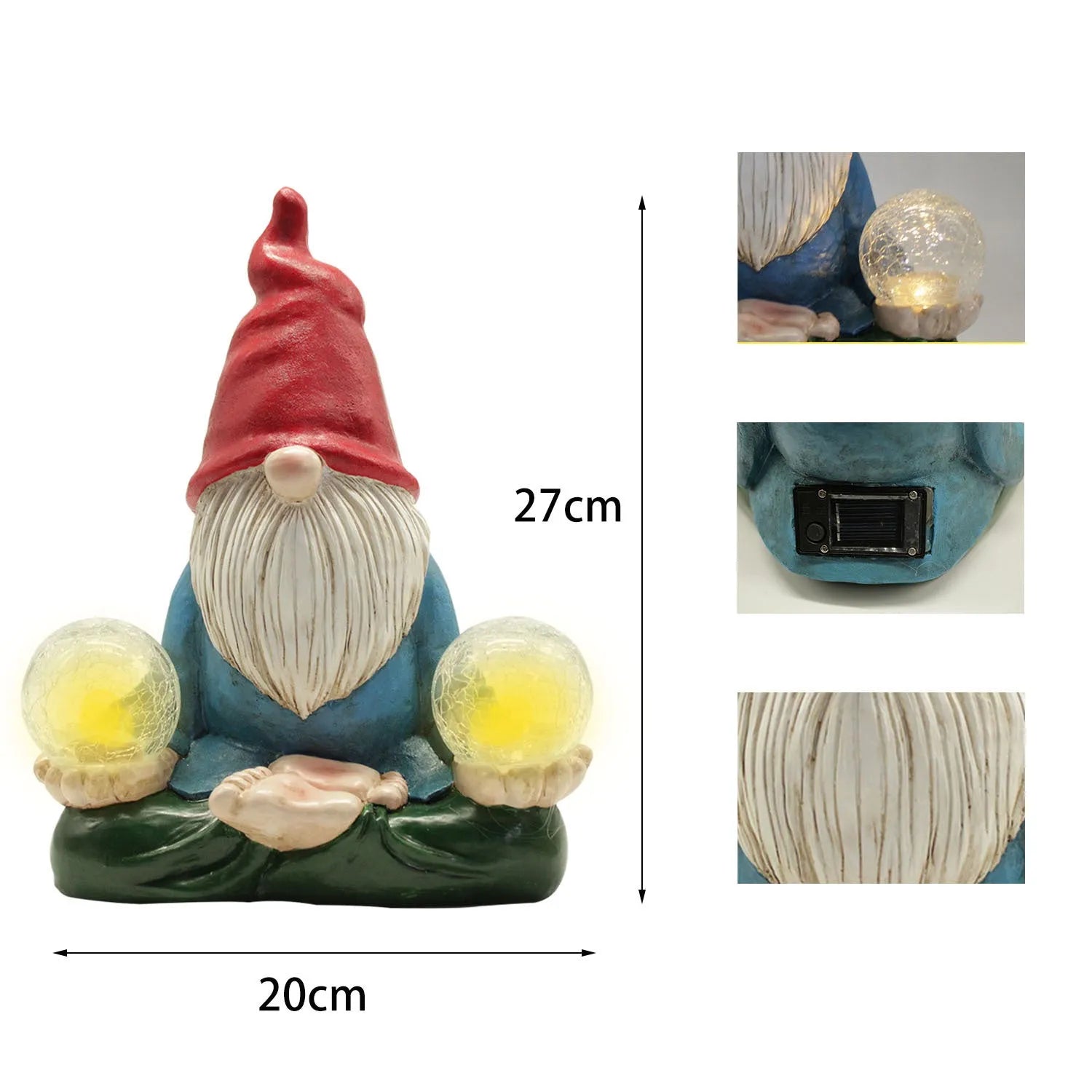Solar-powered resin dwarf doll garden ornament measuring 27x20cm in faceless old man style