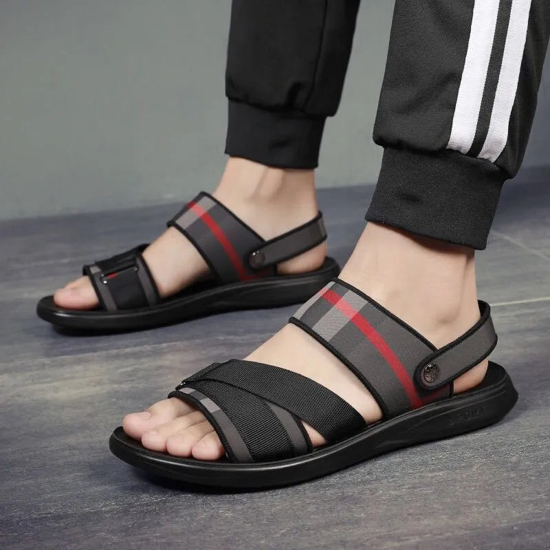 Youth leisure sports sandals with Lycra upper and polyurethane sole showing international size chart