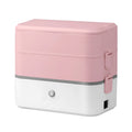 Portable heated lunch box with stainless steel liner in pink white colour option