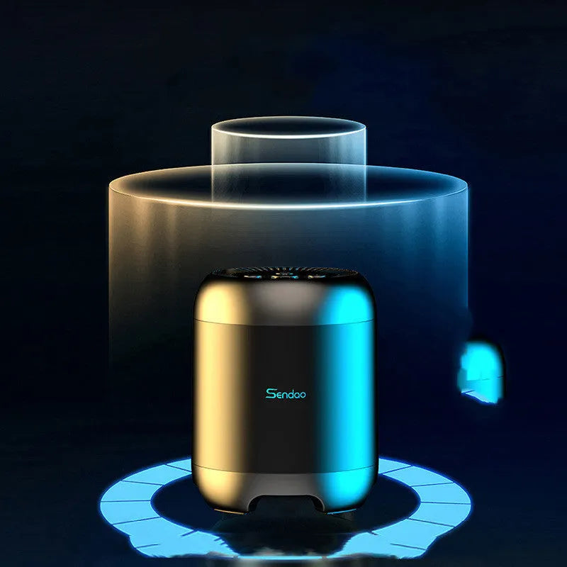 Small black or white wireless Bluetooth speaker with subwoofer body, card reader slot and USB port, 90x73x73mm size