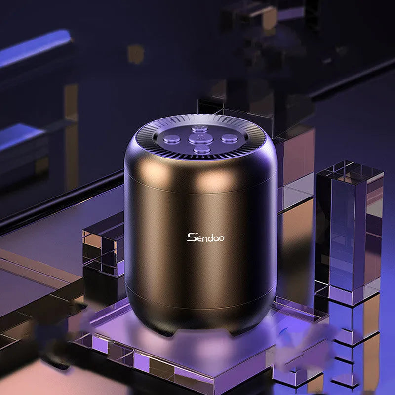 Small black or white wireless Bluetooth speaker with subwoofer body, card reader slot and USB port, 90x73x73mm size