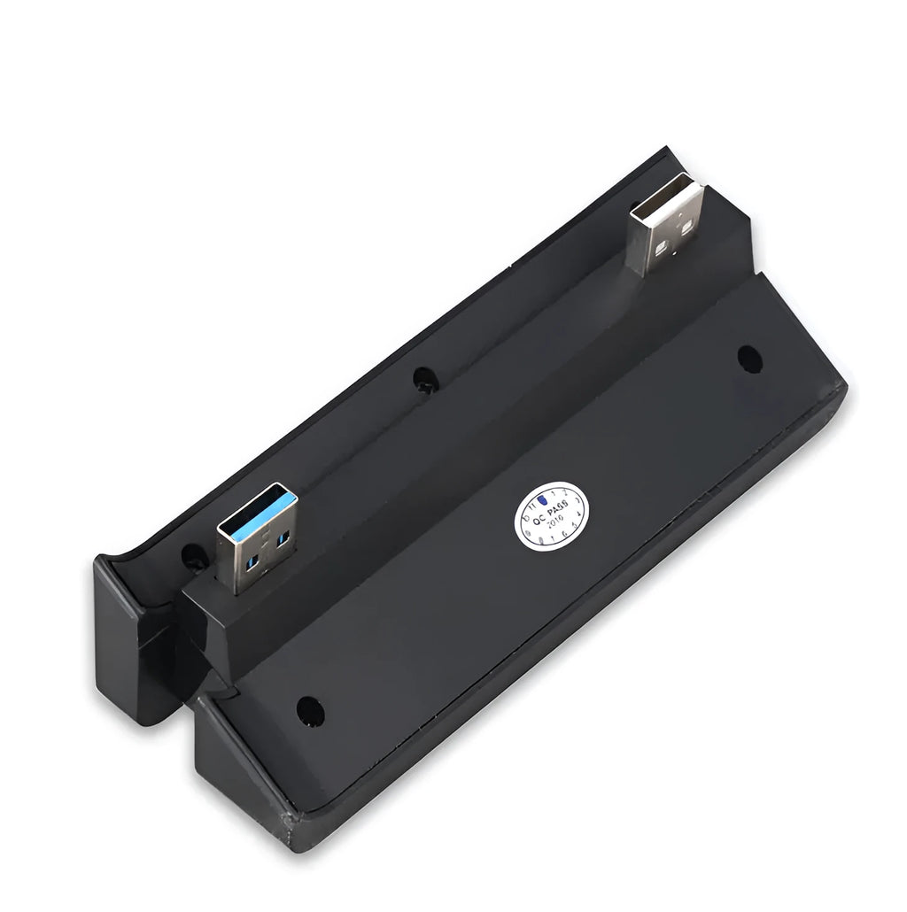 Black PS4 Slim USB hub extender with multiple USB 2.0 and 3.0 ports for console accessories