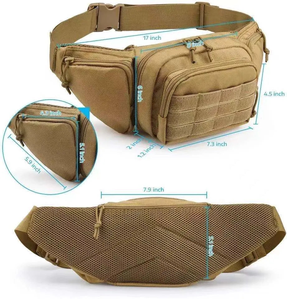 Men's tactical multifunctional waist bag in black or khaki colour