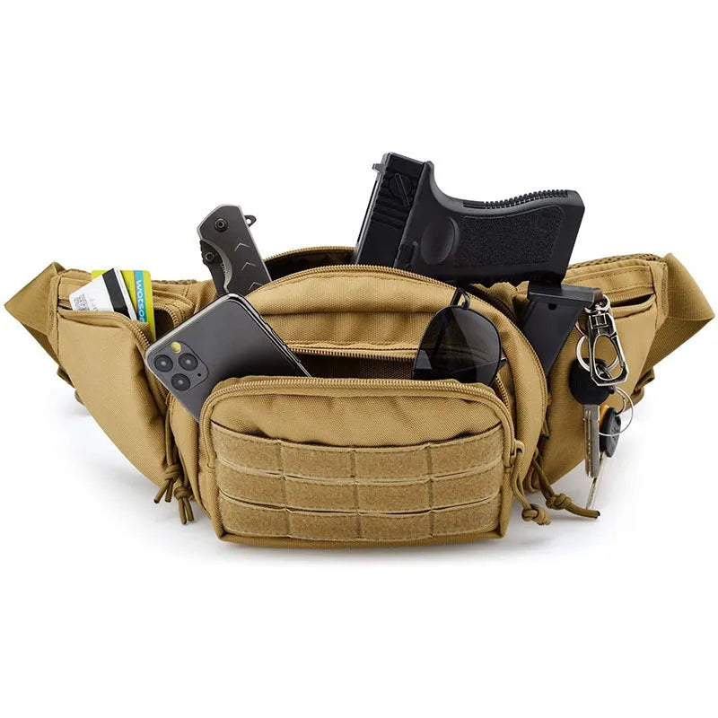 Men's tactical multifunctional waist bag in black or khaki colour