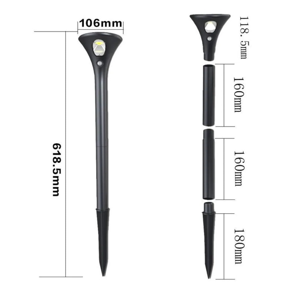 Solar induction ground plug light for outdoor garden pathways with ground spike installation