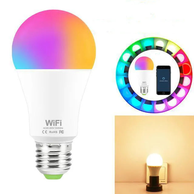 15W WiFi smart light bulb with RGB colour changing and dimmable white light