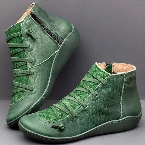 Women's casual flat booties with wedge heel and round toe in multiple colour options