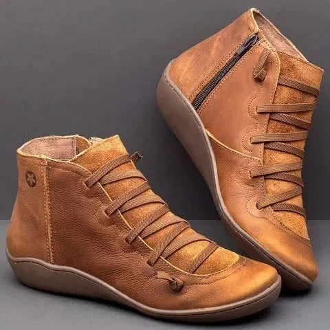 Women's casual flat booties with wedge heel and round toe in multiple colour options