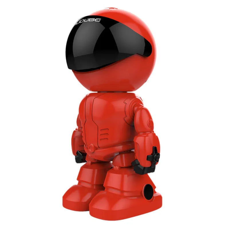 Silver remote control robot surveillance camera with wide angle lens showing rotation capability