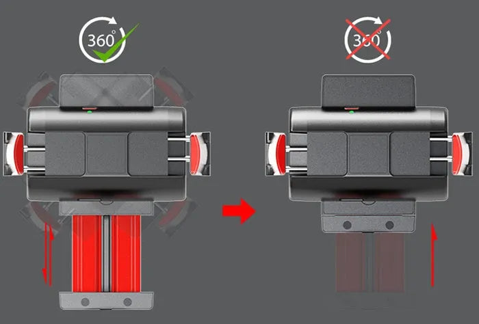 Aluminium alloy video balance stabiliser tripod for iPhone, extended with phone clamp attached.