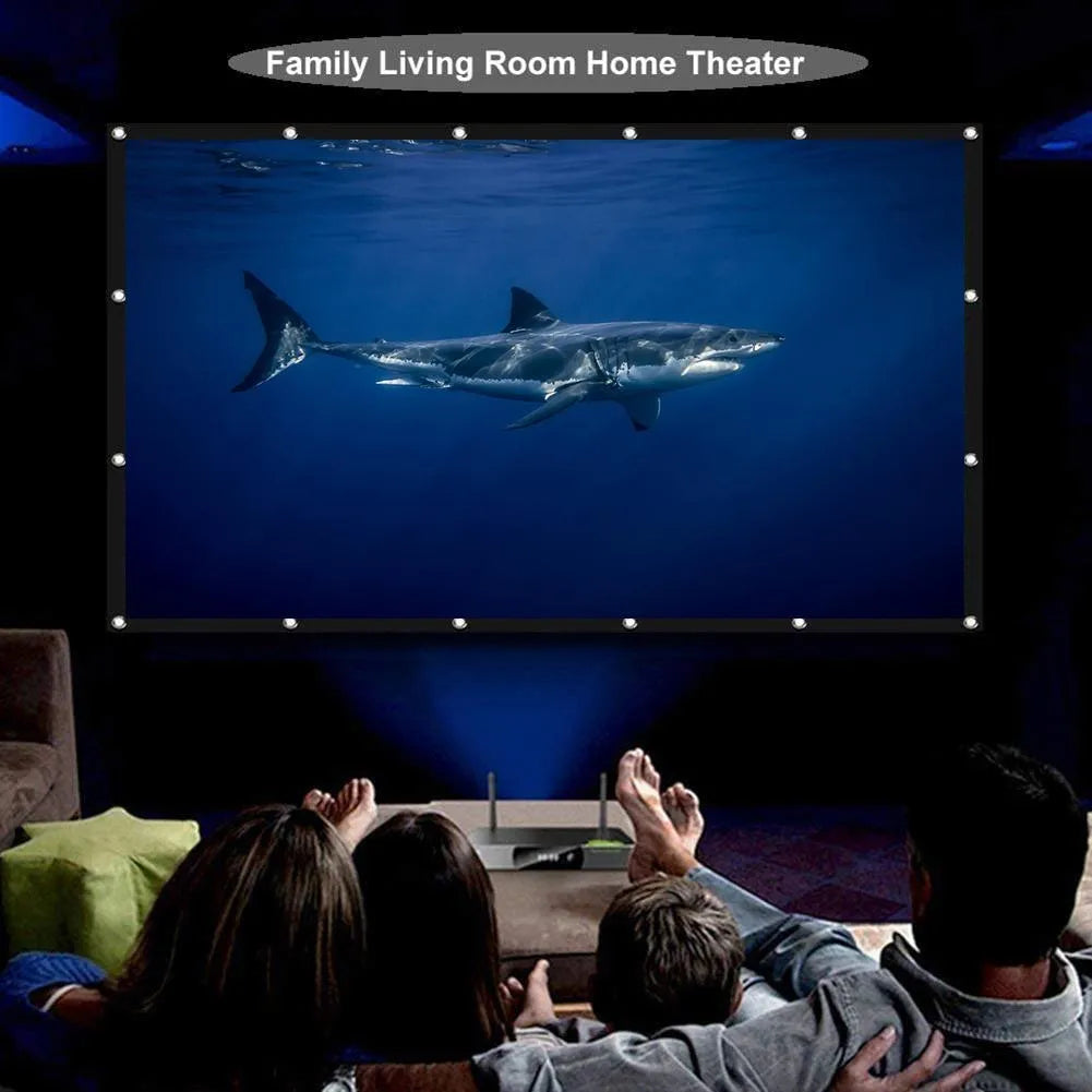 White 150-inch 4:3 polyester folding projector screen laid out flat