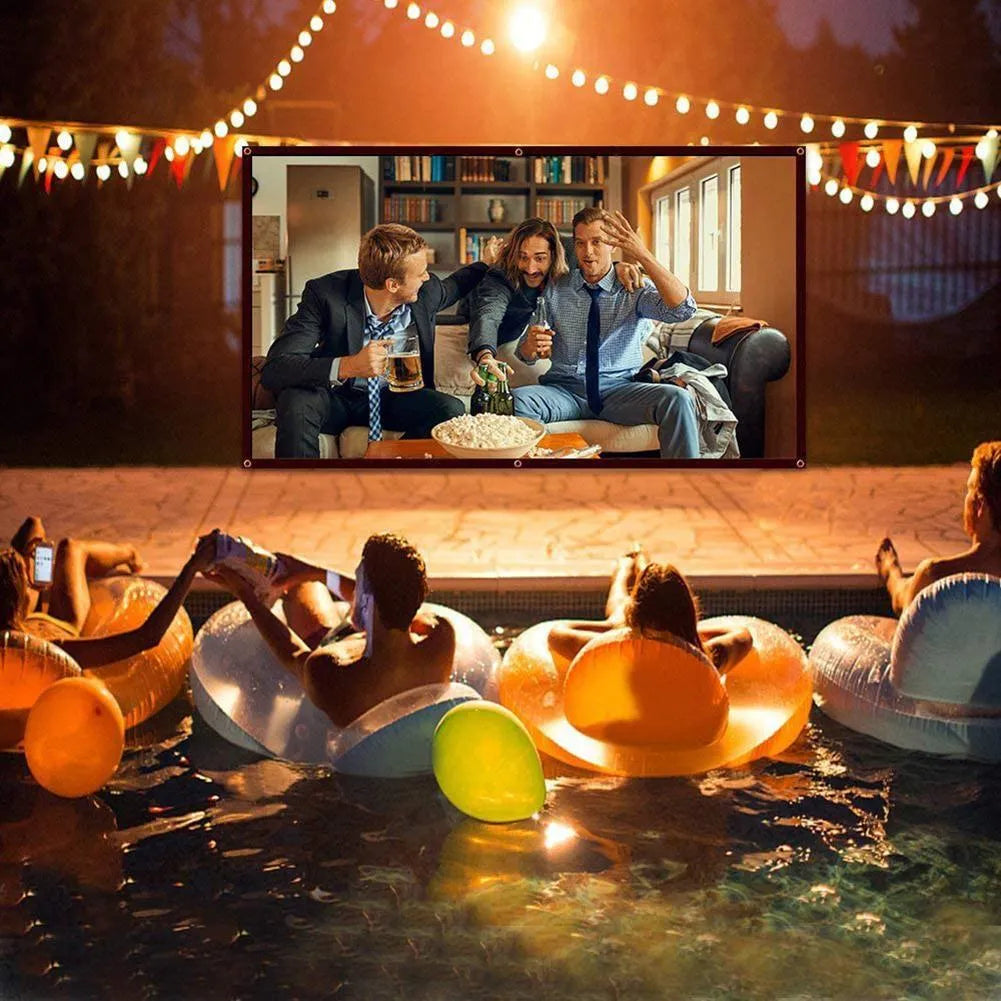 White 150-inch 4:3 polyester folding projector screen laid out flat