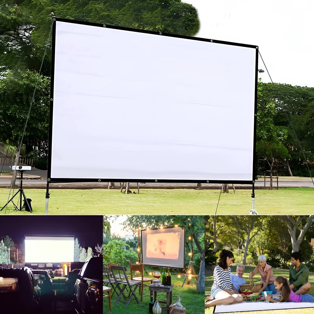 White 150-inch 4:3 polyester folding projector screen laid out flat