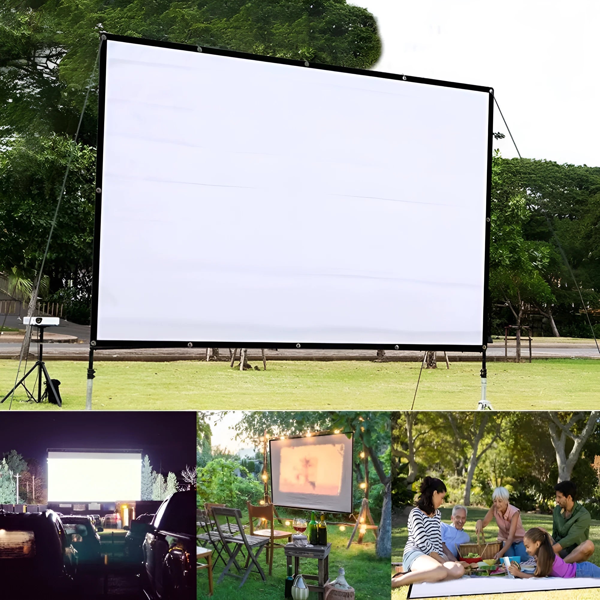 White 150-inch 4:3 polyester folding projector screen laid out flat