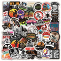 Bicycle doodle sticker set showing 50 self-adhesive cycling designs for MTB and bike customisation