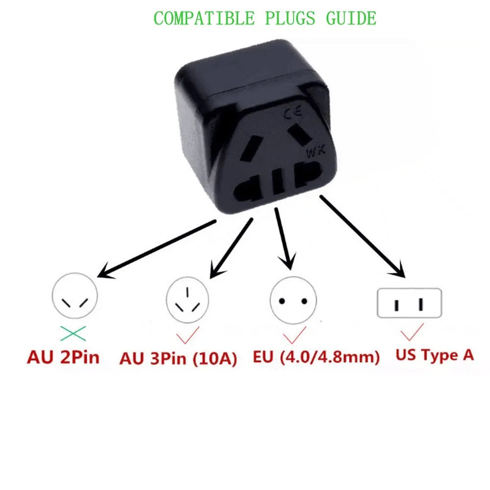 Square three plug power conversion adapter in white or black colour with universal grounding