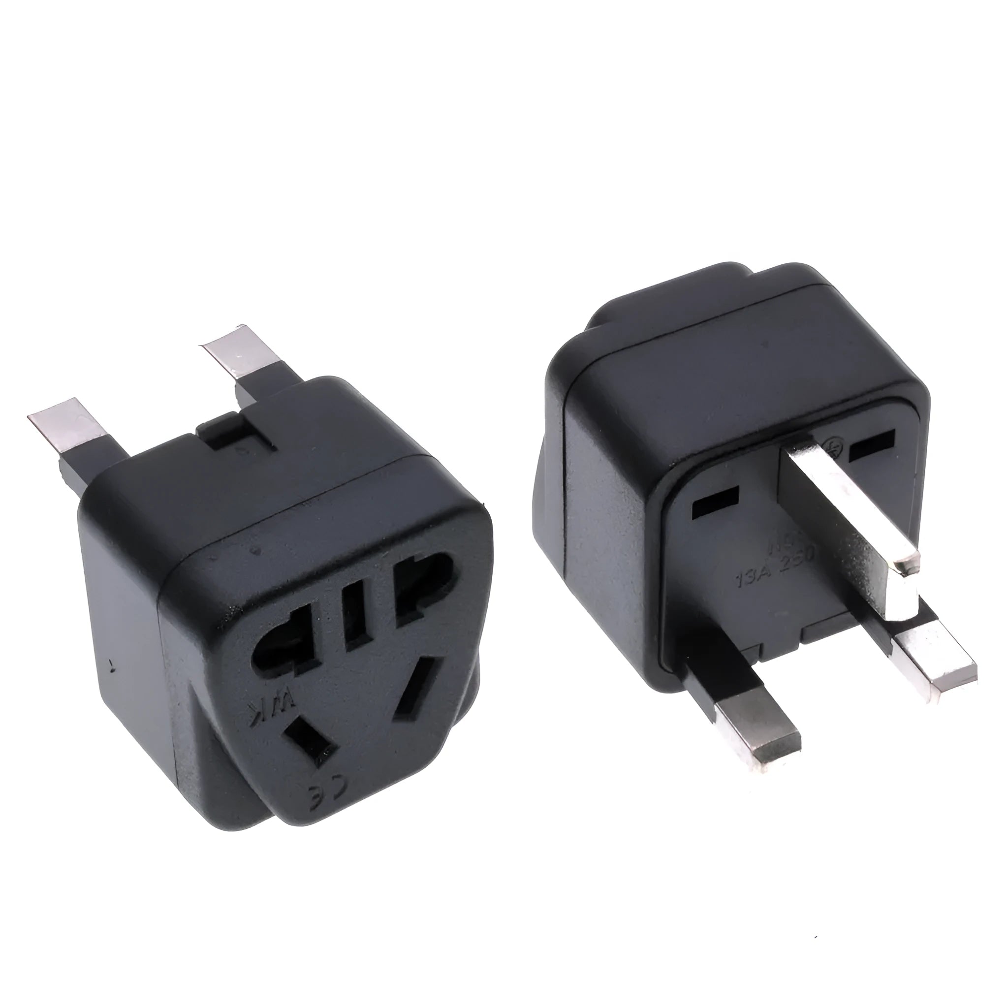Square three plug power conversion adapter in white or black colour with universal grounding