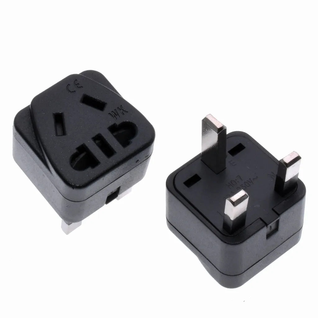Square three plug power conversion adapter in white or black colour with universal grounding